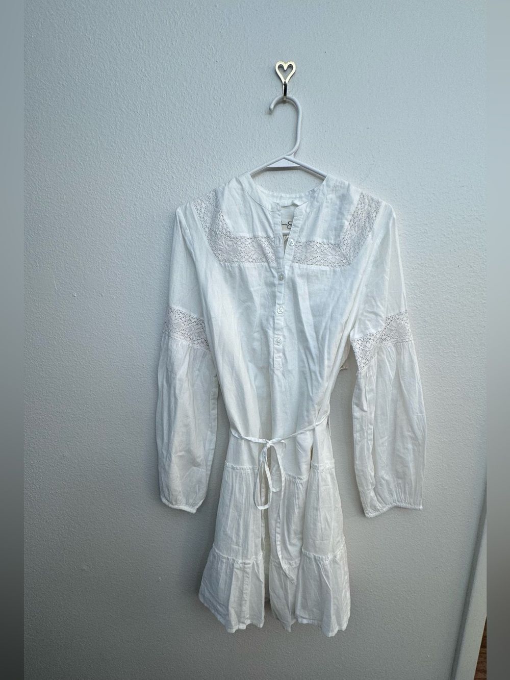 NWT Jessica Simpson White Lace-Panel Cotton Tiered A-Line Maternity Dress